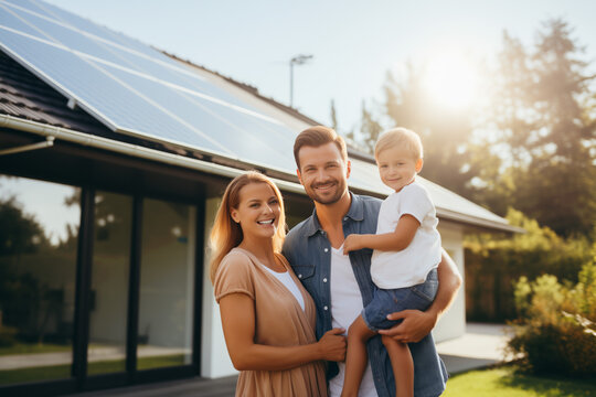 Família feliz com energia solar